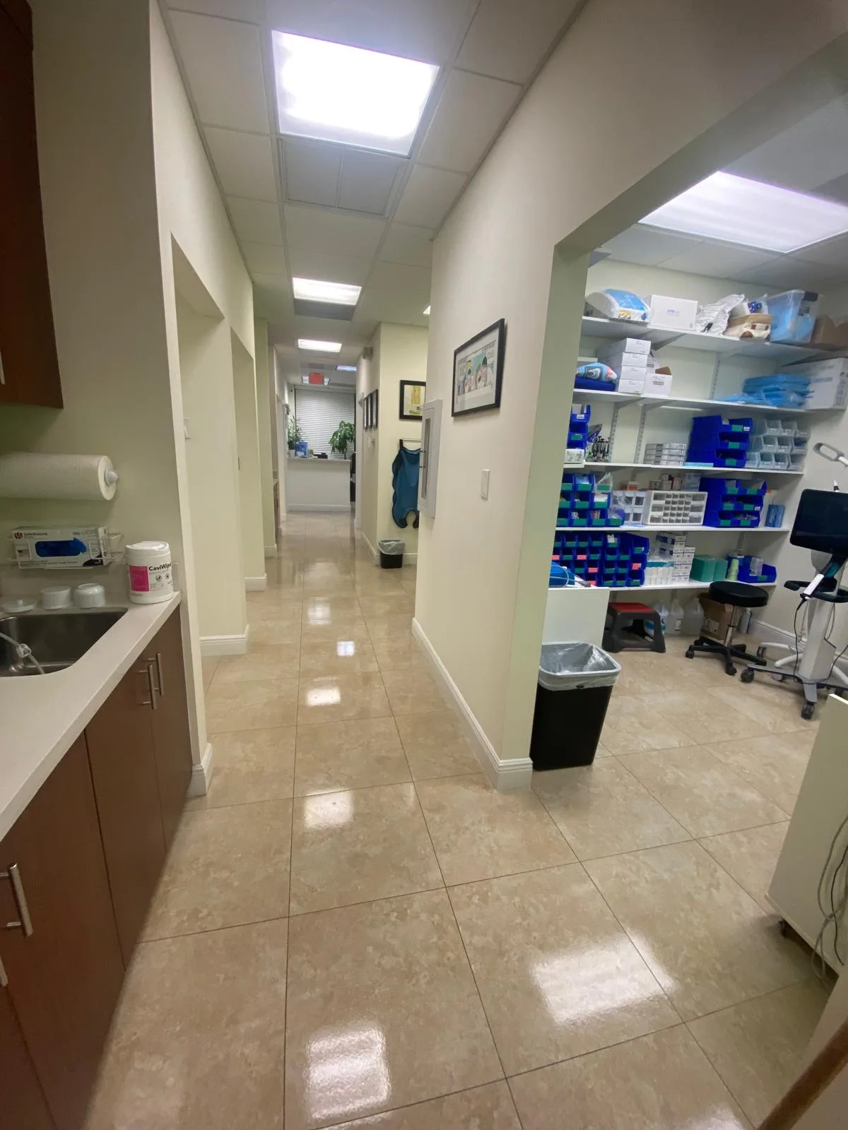 Office corridor cleaned with floors shining