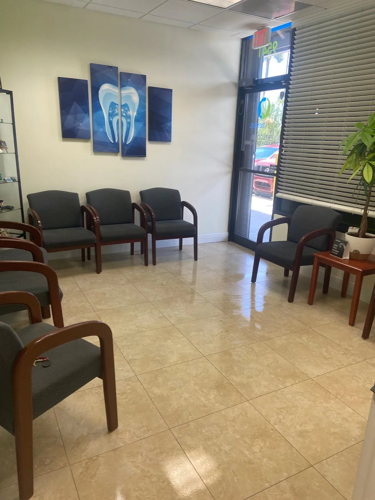 Office waiting room cleaned and arranged for patients